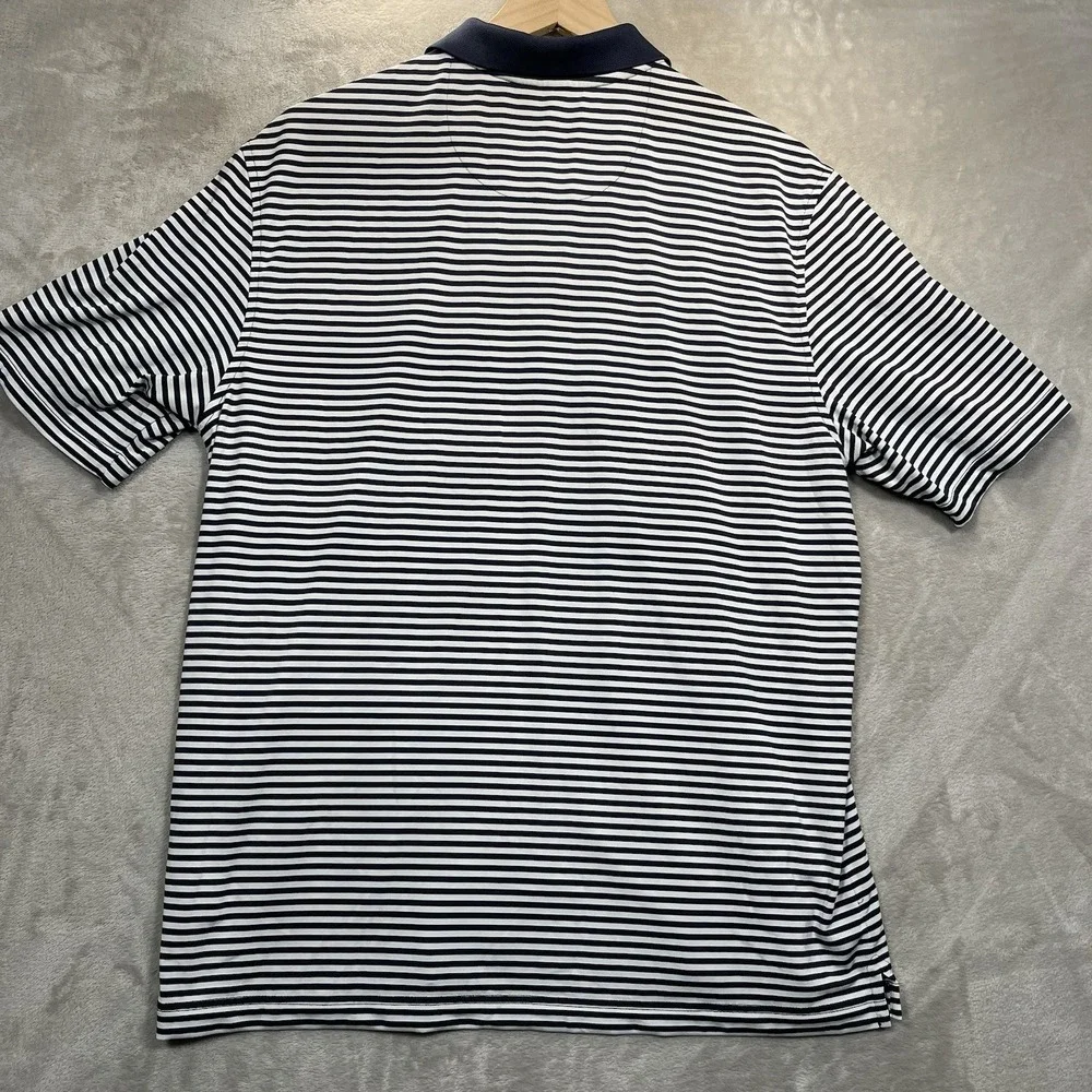Untuckit Shirt Mens L Polo Blue White Striped Golf Performance Short Sleeve
